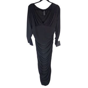 Norma Kamali Black Ruched Long Sleeve Maxi Dress – XL / 42